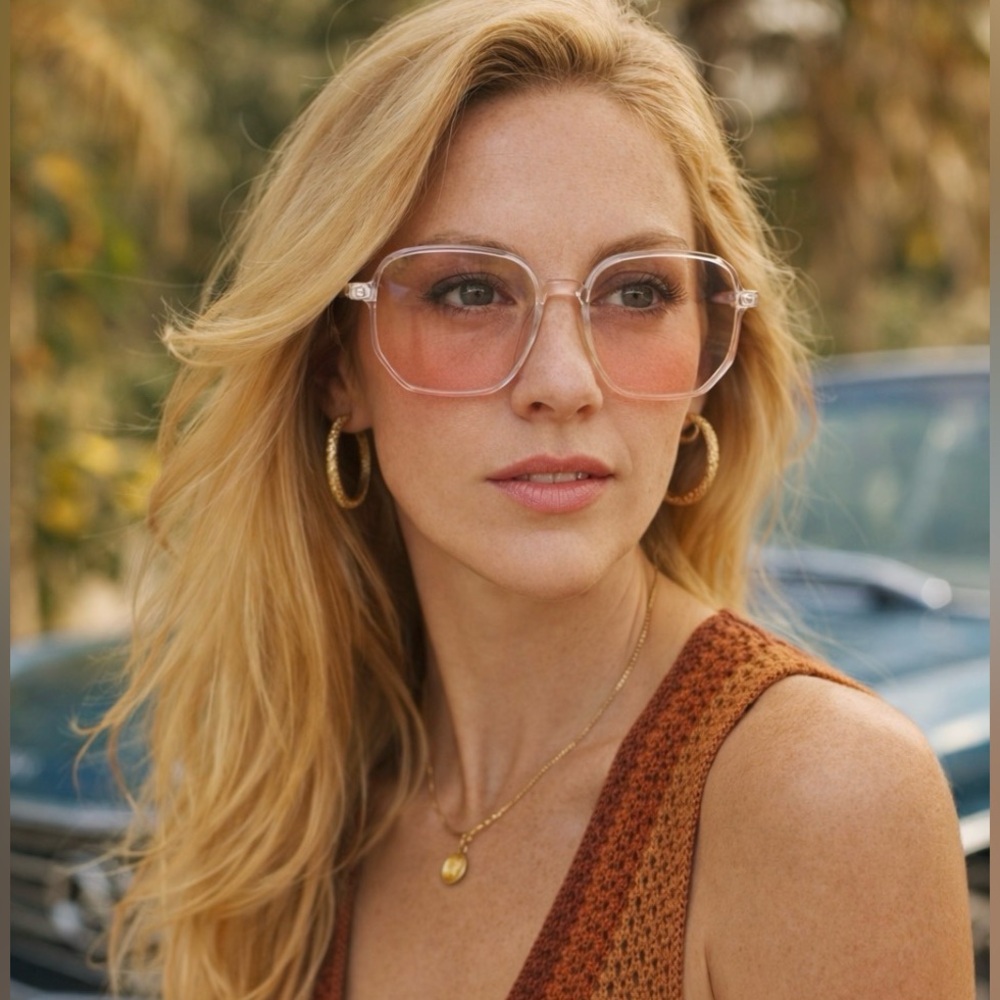 1970s / 1980s festival style Clear Frame Sunglasses with Pink Gradient Lenses